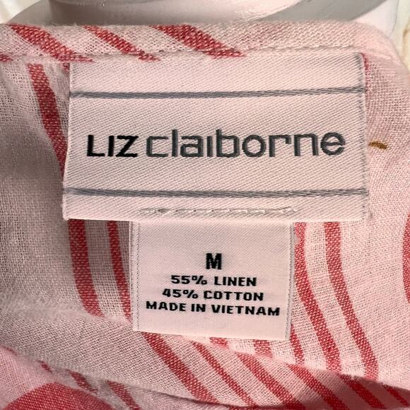 Liz Claiborne women's size medium 100% linen salmon pink & white top #2590 - Picture 10 of 12